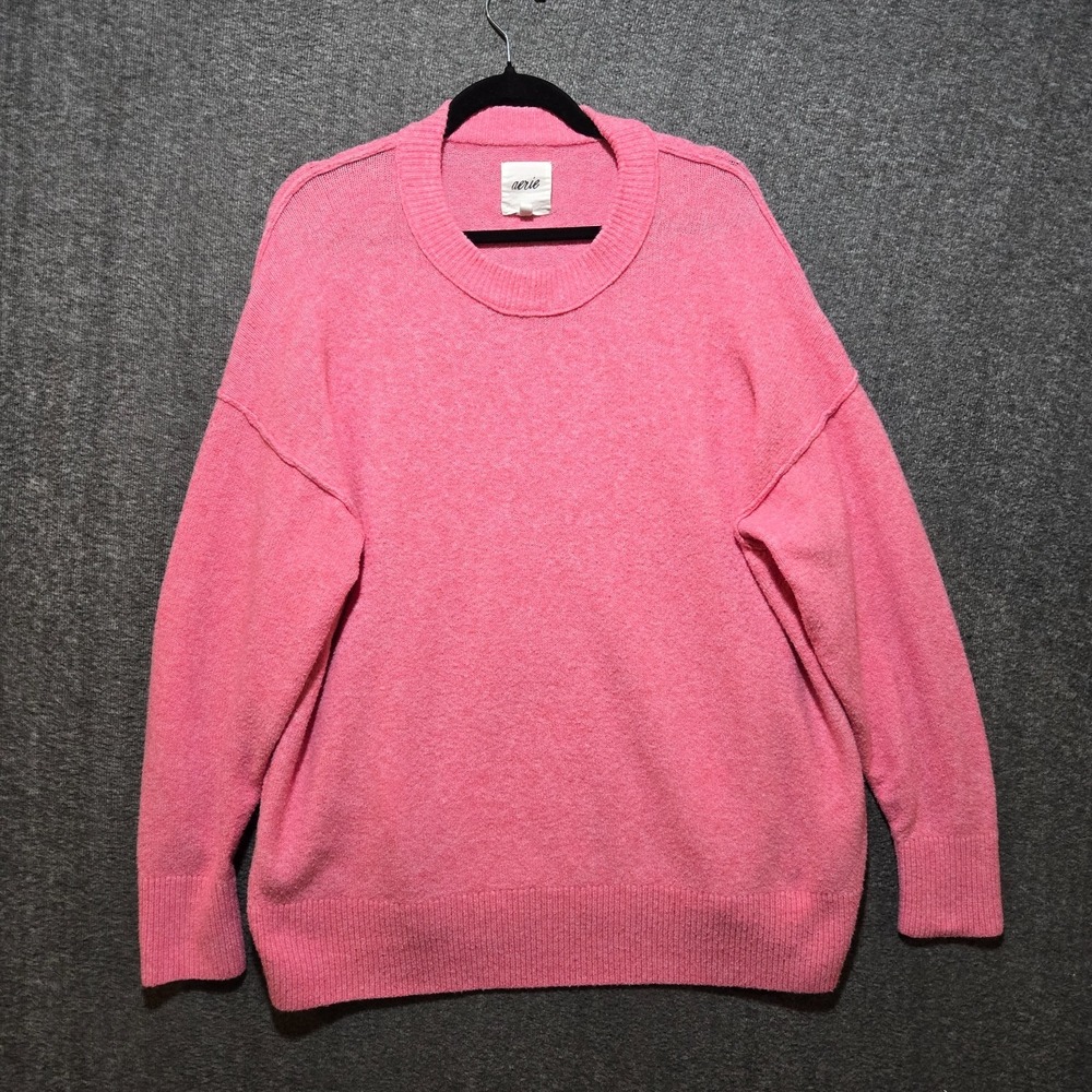 Aerie Women's Pink Crew Sweater Pullover Oversized Size Large Knit Long Sleeved